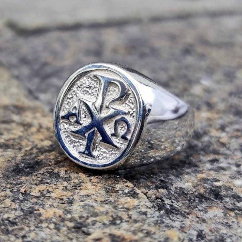 Chi Rho Ring Alpha and Omega Freemason Knights Templar Christian